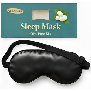 100% Pure Mulberry Silk Sleep Mask, 22 Momme 6A Soft & Smooth Fibers, Breathable Eye Mask for Women & Men, Better Light Blocking Sleeping Mask, Adjustable Blindfold, Traveling Gift (Black)