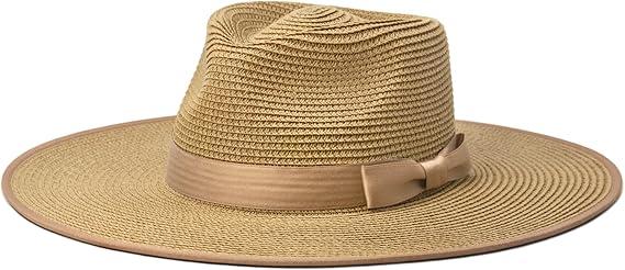 FLUFFY SENSE. Unisex Wide Brim Sun Hat Straw Panama Rancher Fedora Hat for Men Beach Hat for Women