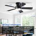 41 inch Ceiling Fans with Lights, Black Flush Mount Ceiling Fan with Remote, 3CCT, LED Dimmable, Reversible, 6 Fan Speeds, Quite Low Profile Ceiling Fan with Lights Modern Bedroom Kitchen Indoor