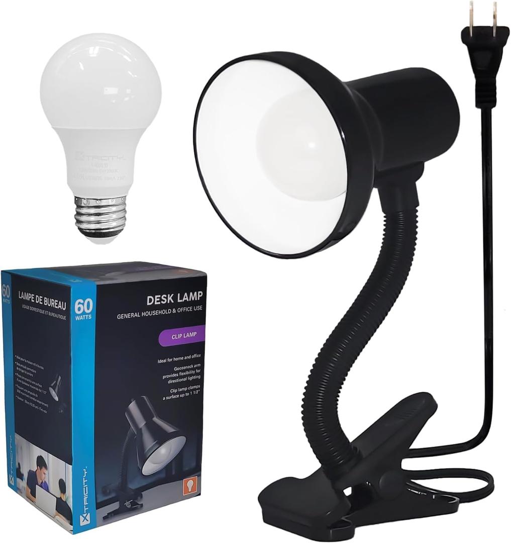 Xtricity LED Desk Light, 360 Adjustable Gooseneck, Home and Office Lamp with 7W A19 Bulb, 120V, On/Off Switch, 14 Height - Reading Lamps for Bedside Table, College Dorm (Black Finish)