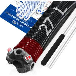 Left Hand Wind（Black Cone）1.75" Garage Door Torsion Spring with Non-Slip Winding Bars & Gloves, Precision Electrophoresis Black Coated, for Replacement, MIN 16,000 Cycles (0.225x1.75''x27'')