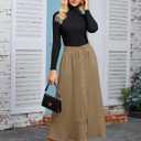 MAKABO Women's Maxi Pleated Skirt with Pockets, High Waisted A Line Long Skirts Button Down Business Casual Outfits (M)