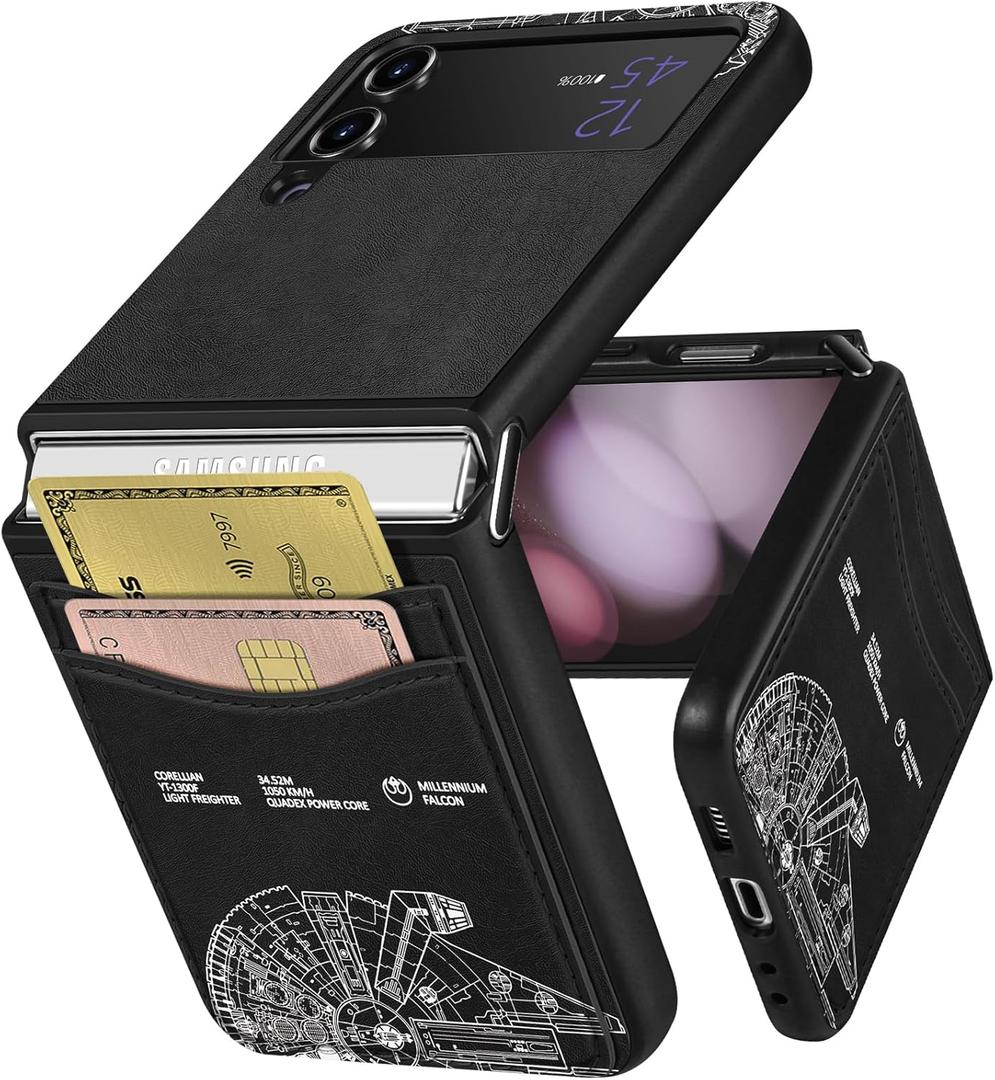 Shorogyt for Samsung Galaxy Z Flip 4 Wallet Case with Card Holder - Designer Space Pattern Kickstand Clasp Back Flip Folio Leather Phone Cases for Z Flip 4 for Women Men Girls