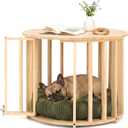 Veehoo Dog Crate Furniture, Round Cat Coffee Table with Cat Bed