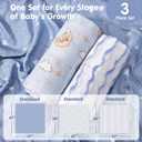 hahaland Muslin Swaddle Blankets Bamboo - 3-Pack, 1 Large (47" x 47") & 2 Standard (38" x 40") - Breathable Silky Soft Receiving Blankets Swaddles for Newborns Baby Boy Gifts Newborn Essentials, Blue