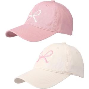 2 Pack Bow Tie Baseball Cap Coquette Pink Bow Baseball Cap for Woman Cute Sun Travel Sports Hats (Beige and Pink)