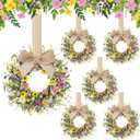 Dingion 6 Pcs 6" Mini Spring Cabinet Wreaths Spring and Summer Wildflower Candle Rings Wreaths for Kitchen with Ribbon Small Floral Wreath for Window Door Farmhouse Wedding Decorations