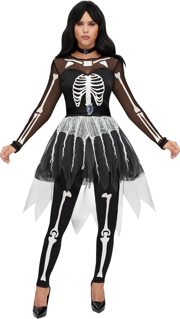 Spooktacular Creations Women Skeleton Costume, Halloween Skeleton Tutu Dress for Women for Halloween Costume Cosplay Party (Medium)