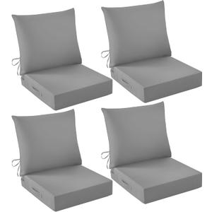Outdoor Chair Cushions, 24 x 24 Inch Outdoor Cushion for Patio Furniture, Patio Chair Cushion, Waterproof & Fade Resistant Deep Patio Furniture Cushions Set with Handle and Ties, Grey (Set of 4)