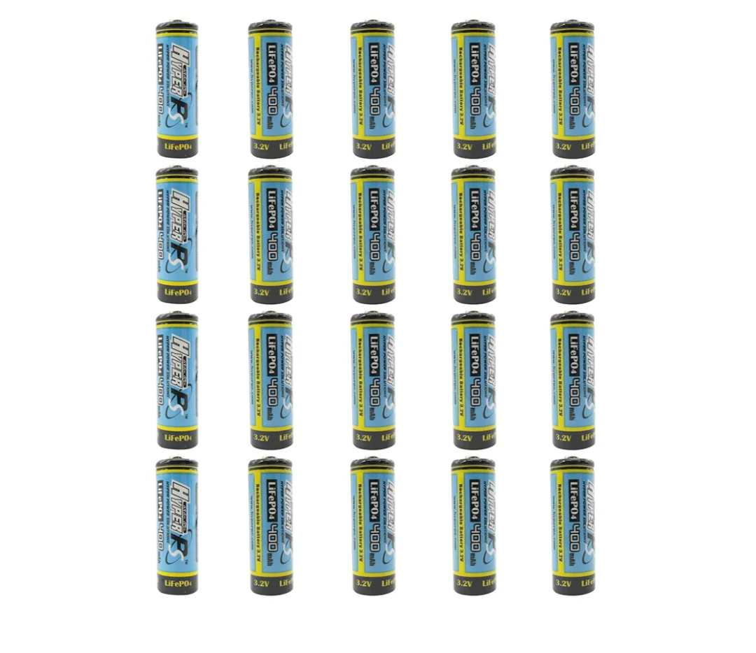 (20-Pack) HyperPS 3.2V LiFePo4 14430 (14 x 43mm) 400mAh Rechargeable Battery for Solar Panel Light, Tooth Brush, Shaver, Flashlight