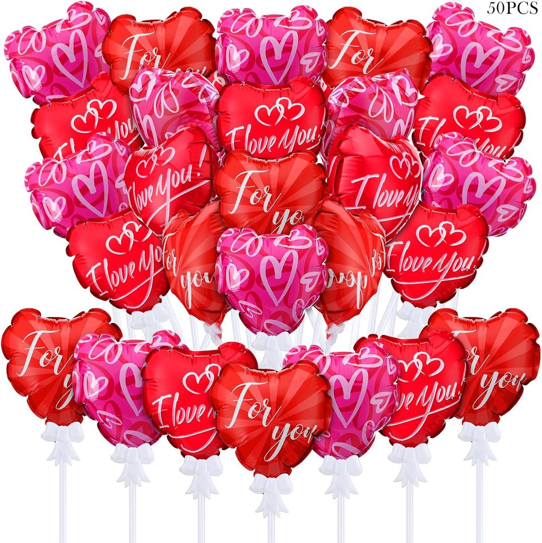 50 Pcs Valentines Day Heart Shaped Balloons - Multicolor Self Inflating for Anniversary, Wedding, Birthday, Proposal Party - Special Night Romantic Decorations