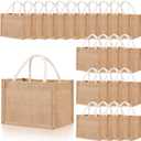 Cunno 24 Pcs Burlap Tote Bag Mini Jute Reusable Waterproof Bag with Handles Small Blank Canvas for Wedding Beach DIY Gift(Classic,9.06 x 6.3 x 5.12)