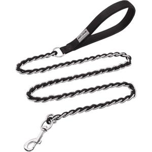 Chain Dog Leash Chew Proof Metal for Medium Large Dogs, Anti Bite 4FT Strong With Comfortable Soft Padded Handle - Black 3.0
