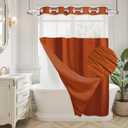 Burnt Orange Ruffle Shower Curtain with Crumpled Texture & Snap-in Liner - No Hooks Required Bathroom Luxury Decor, 72"x72" Waterproof Fabric with Privacy Top Window
