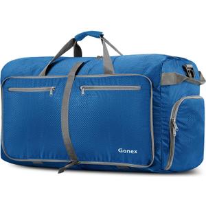 Gonex 40L 60L 80L 100L 150L Large Foldable Travel Duffle Bag with Shoes Compartment, Packable Lightweight Water Repellent Duffel Bag for Camping Gym Weekender Bag (Deep Blue)