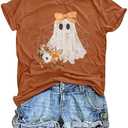 Halloween Shirts for Women Spooky Season T Shirt Cute Ghost Graphic Fall Tee Top Size 2XL