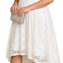 Plus Size Wedding Guest Dress - Lace Cocktail Formal Faux Wrap V Neck High Low Short Sleeve Party Maxi Dresses (White)