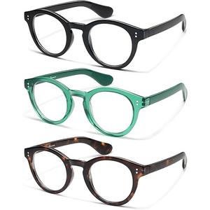 AMOMOMA 3 Pack Classic Round Reading Glasses for Women Men,Retro Blue Light Computer Reader Frame AM6142, +2.5