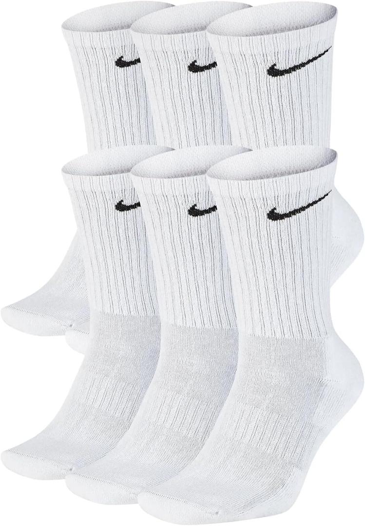 NIKE Performance Cushion Crew Socks with Bag (6 Pairs) (Large, White/Black)