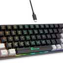 65% Gaming Keyboard, LED Backlit Mini Wired, Ultra-Compact Anti-Ghosting No-Conflict 68 Keys for PC Laptop Windows Gamer (Black-Grey)