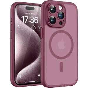 TOCOL Magnetic for iPhone 15 Pro Case, Upgraded Full Camera Protection, Compatible with Magsafe, Drop Protection, Translucent Matte Back Phone Cover 6.1 inch (Plum)