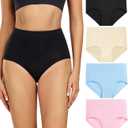 wirarpa Women's Cotton Underwear High Waisted Ladies Panties Full Coverage Briefs 4 Pack (Regular & Plus Size) (Medium, Black/Beige/Light Blue/Light Pink - Set 1)
