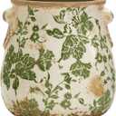 Nearly Natural 6.5in Ceramic Decorative Vase, Tuscan Style Green Floral Scroll Design For Indoor Home Shelf Table Decor