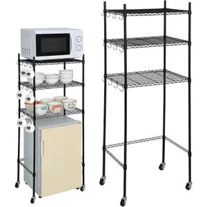 noblequest 3 Tier Adjustable Mini Fridge with Wheels, Free Movement Metal Storage Shelves for Use Above The Mini Refrigerator and Microwave Stand, for Dorm, Kitchen, Apartment, Office