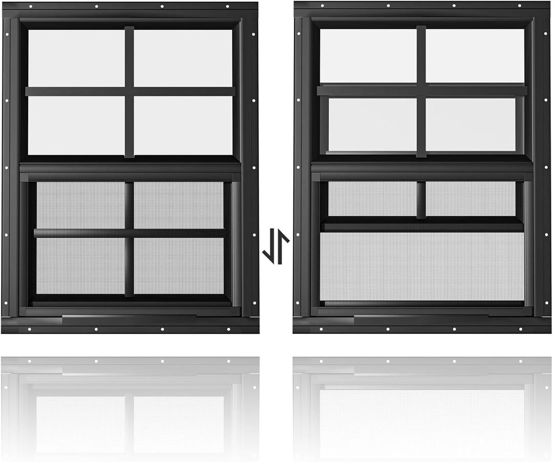 WRISIN 2 Pack Shed Windows 24" W x 27" H Flush Mount, Black Household Windows for Playhouses, Barns, Chicken Coop