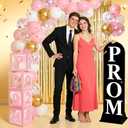 2026 Prom Balloon Boxes Decoration, 4 Pcs Pink Clear Grad Balloon Boxes with Letters Graduation Hat Card Column Standup Photo Booth 2026 Prom Backdrop for Senior High Graduation Decoration