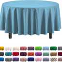 Exquisite Sky Blue Round Plastic Table Cloth Disposable 6 Pack - 84 Inch Round Tablecloth for Tables up to 6 Foot - Waterproof Table Cover for Party Wedding Birthday Graduation BBQ Catering