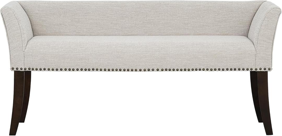 Madison Park Accent Bench for Living Room, Upholstered with Nailhead Trim, & Padded Seat Entryway Bench Small, End of Bed Bench with Back, 49.5" W x 19.25" D x 23" H, White Cream