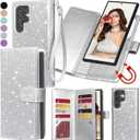 Varikke for Galaxy S25 Ultra Wallet Case Detachable with RFID Blocking Card Holder for Women, Glitter Leather Strap Magnetic Flip Removable Phone Case for Samsung Galaxy S25 Ultra 6.9", Silver