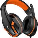 PS4 Gaming Headset with Mic for Xbox One, PS5, PC, Mobile Phone and Notebook, Controllable Volume Gaming Headphones with Soft Earmuffs for Kid (Orange)