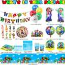 188 PCS Birthday Party Supplies, Party Decorations Includes Balloons, Film Balloons, Plates, Cups, Banners, Knives, Forks, Spoons, Napkins, Stickers, Cake Topper, Cupcake Toppers, Tablecloth