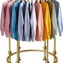 Round Garment Rack for Retail Display - Heavy Duty Metal Clothing Rack, Freestanding Clothes Hanging Rack for Boutique, Closet Storage for Dresses, Shirts & Coats, Gold
