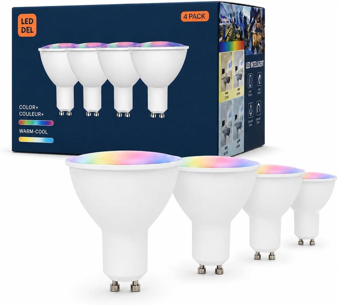 Loopo Tuya Zigbee Smart GU10 LED Light Bulbs 4 Pack
Hub Required, 450LM Dimmable RGB Color Changing, Tunable White 2200K-6500K, Google Home & Smart Life App