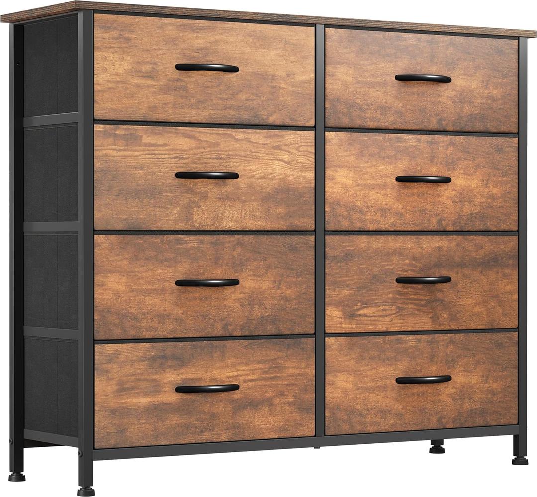 YITAHOME 8 Drawers Fabric Dresser, Furniture Storage Tower Cabinet, Organizer for Bedroom, Living Room, Hallway, Closet, Sturdy Steel Frame, Wooden Top, Easy-to-Pull Fabric Bins (Earthy Brown Big Drawer)