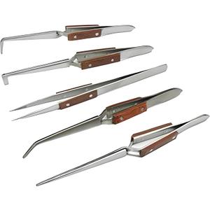 Fiber Grip Tweezers Jewelry Hobby Craft Soldering Fiber Grip Cross Locking Set Bent and Straight Tip 5 PCS By JTS