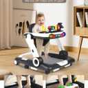 Music and Lights Baby Walker with Wheels, 6 in 1 Baby Activity Center w/Ergonomic backrest Design, Baby Walkers for Boys w/Foot Pads, Music Bouncer Walkers for Boys Girls Babies 6-18 Months, Black