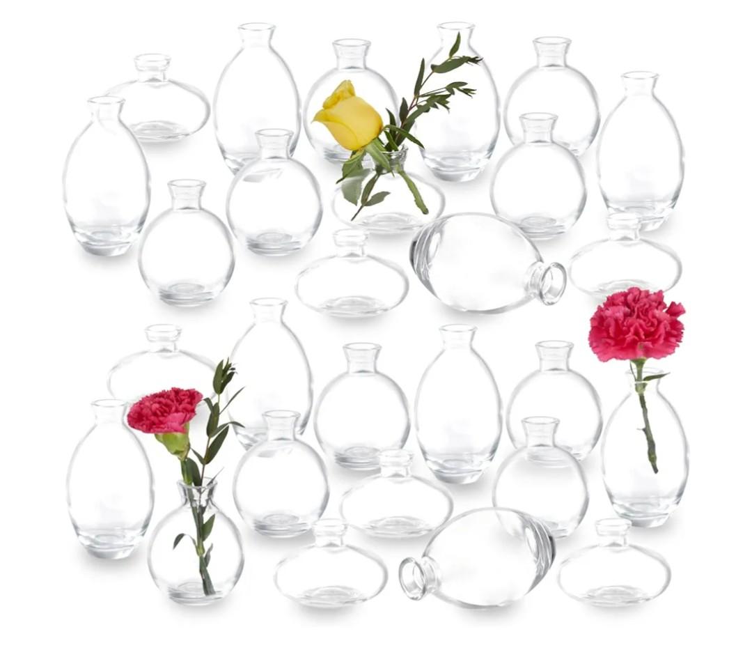 28 Clear Bud Vases in Bulk, Glass Small Bud Vase for Centerpieces, Mini Bud Vase Set for Flowers, Vintage Vases for Rustic Wedding Decorations, Table Decor Flower Bedroom Party Home Decor