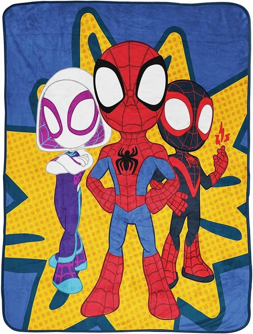 Jay Franco Plush Throw Blanket  46" x 60" Inches Kids Hero Soft & Cozy Fleece Throw for Bedroom & Couch Dcor, Official Licensed Product, Multi - Spidey & Friends