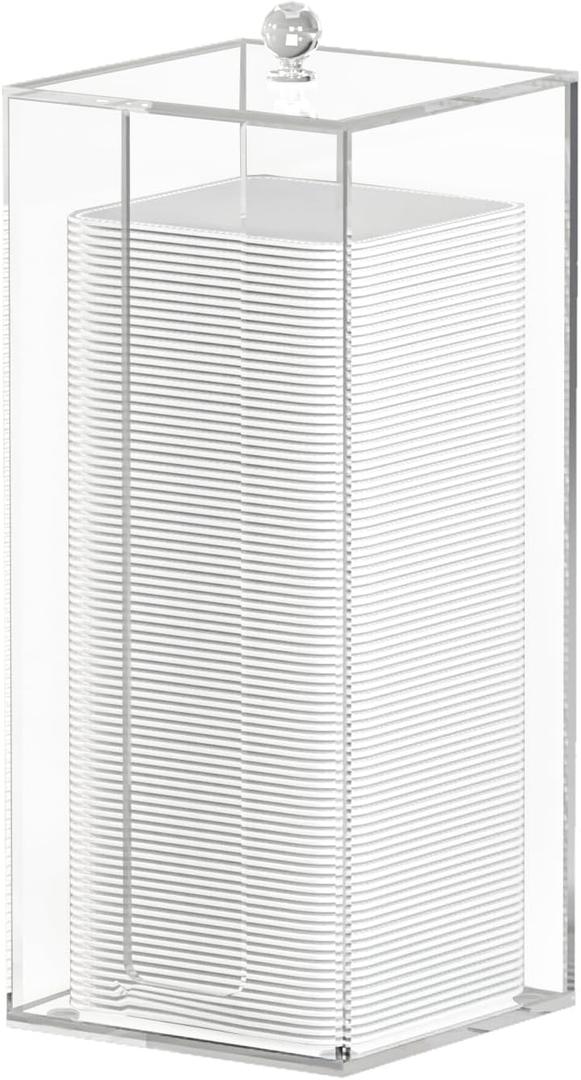 Acrylic Clean Pad Storage Box for Clean Skin Club, Cotton Pad Dispenser, Square Rounds Cotton Pad Holder (Pad Not Included) - Vertical with Lid