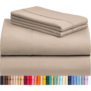 LuxClub 4 PC Queen Sheet Set, Breathable Luxury Bed Sheets, Deep Pockets 18" Wrinkle Free Cooling Sheets Machine Washable Hotel Bedding Silky Soft - Light Khaki Queen