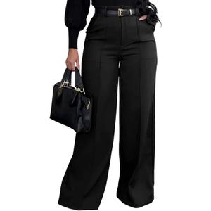 SHINFY Women Wide Leg Dress Pants High Waisted Slacks Pleated Business Casual Office Palazzo Work Pants Trousers (X-Large, Black)