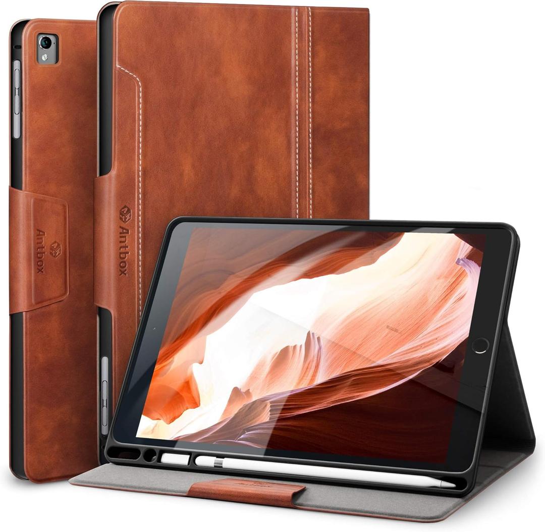 Antbox Case for iPad Air 2/iPad 6th/5th Generation(9.7'')/Pro 9.7''/Air 1 Vegan Leather Case with Pencil Holder Auto Sleep/Wake Function Smart Cover for iPad 9.7'' (Brown)