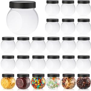 Tradder 24 Pcs Plastic Candy Jars with Lids 8.5 oz Wide Mouth Candy Containers Bulk for Cookie Buffet Coffee Party Laundry Kitchen