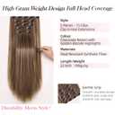 Clip in Hair Extensions 22 Inch Straight Synthetic Hairpieces for Women, 5 Pcs Thick Hair Extension Clip Ins Natural Heat Safe Fiber Chocolate Brown with Golden Blonde Highlights