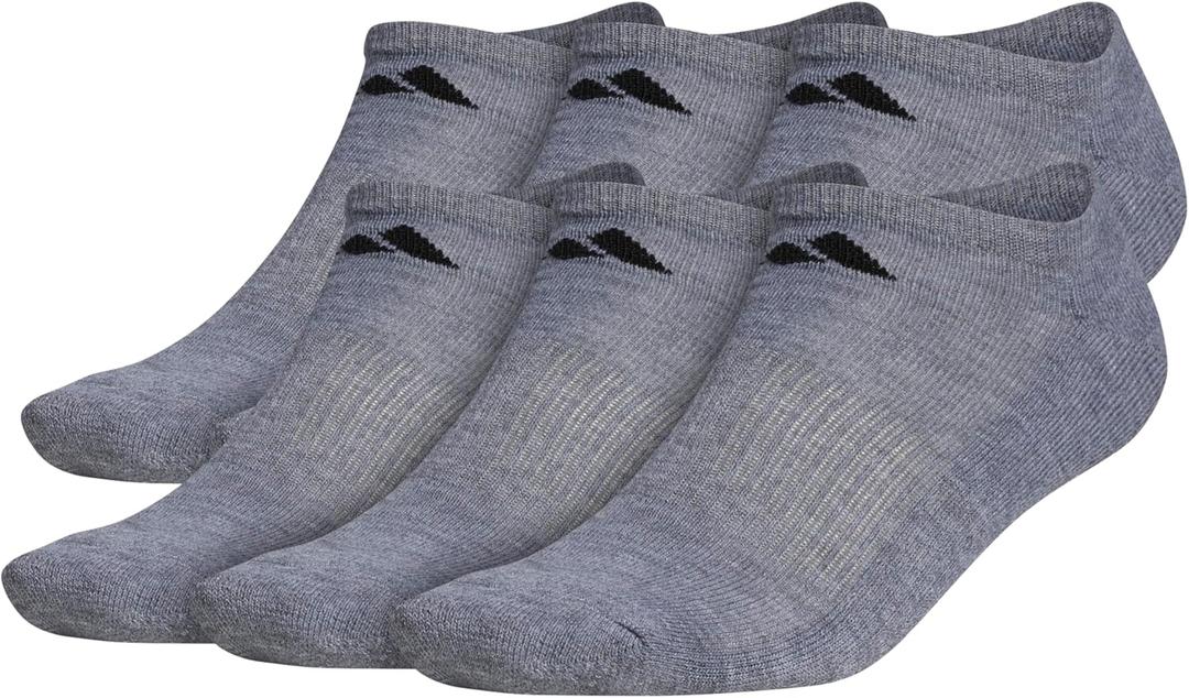 Adidas Men's Athletic Cushioned No Show Socks (6 Pairs) Durable & Comfortable, Size 12-15 (Gray)