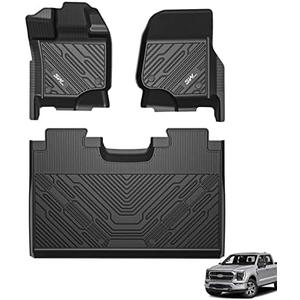3W Floor Mats for Ford F-150 2015-2025 & F150 Lightning 2022-2025 SuperCrew (w/o Fold Flat Storage), TPE All Weather Custom Fit, Front & Rear 3PCS | Heavy Duty, Easy Clean - Black